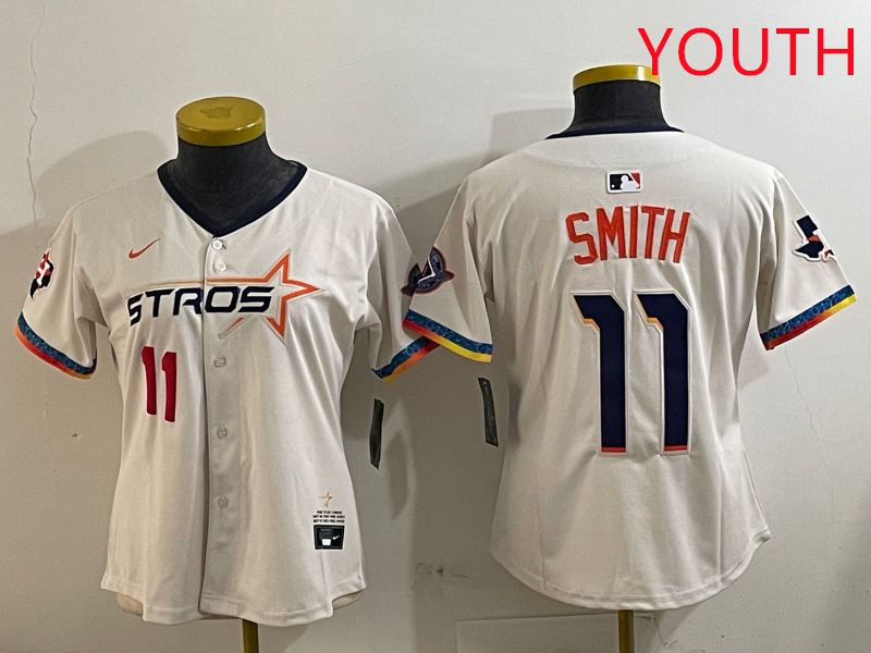 Youth Houston Astros 11 Smith Cream Fourth generation Joint Name Nike 2025 MLB Jersey style 3